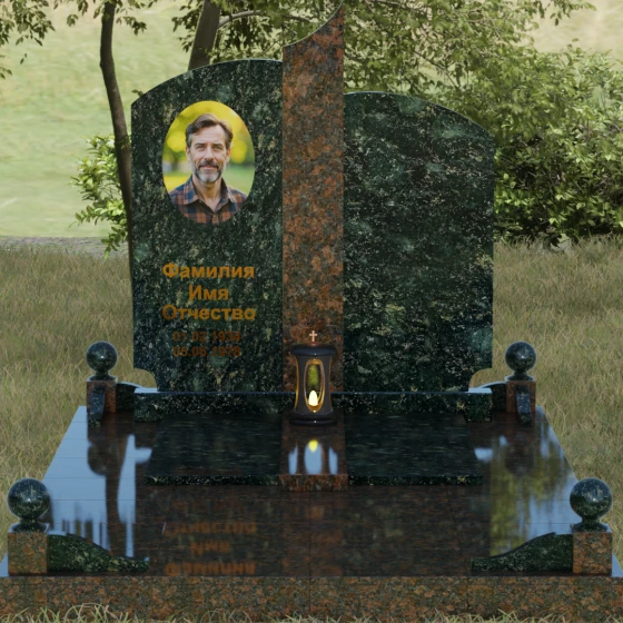 Вертикальный гранитный светский памятник в Перми, гранит Балтик грин, вид 2