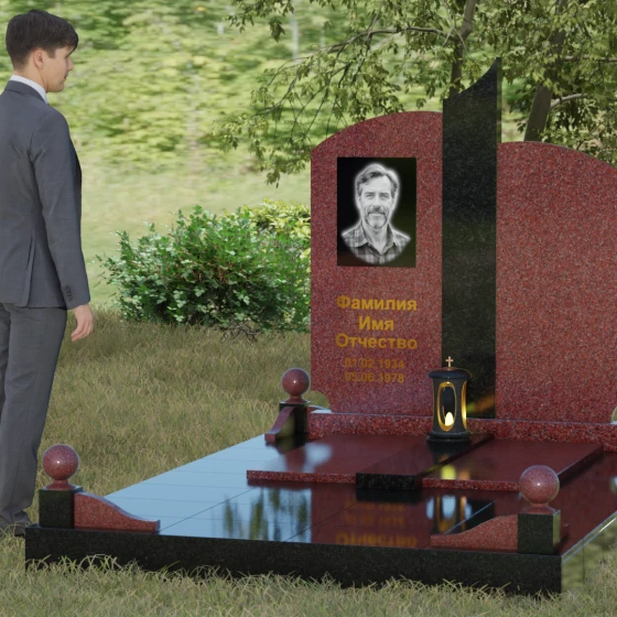 Вертикальный гранитный светский памятник в Перми, гранит Лезниковский, вид 4