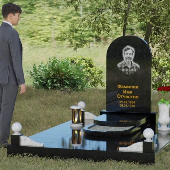 Вертикальный комбинированный памятник в Иркутске, гранит Габбро-диабаз, вид 4