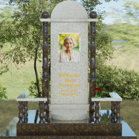 Комбинированный светский памятник вертикальный в Набережных Челнах, гранит Мансуровский, вид 2