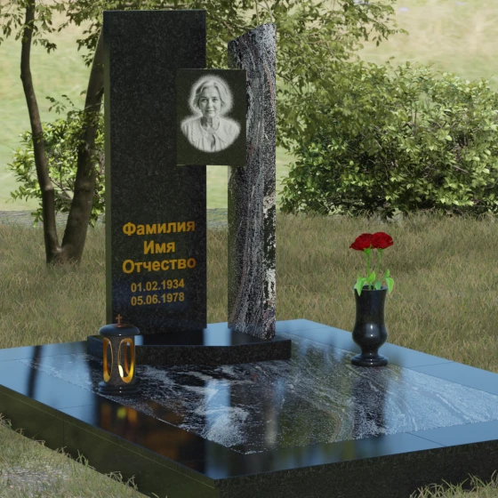 Вертикальный комбинированный светский памятник в Ставрополе, гранит Габбро-диабаз, вид 2