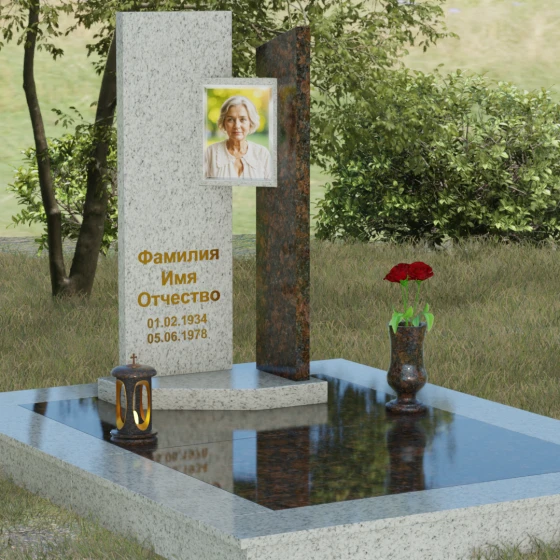 Вертикальный комбинированный светский памятник в Ставрополе, гранит Мансуровский, вид 2