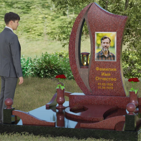 Гранитный памятник с каплевидным отверстием, гранит Лезниковский, вид 4