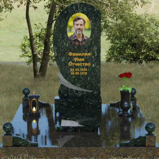 Вертикальный гранитный памятник для одного в Саратове, гранит Балтик грин, вид 2