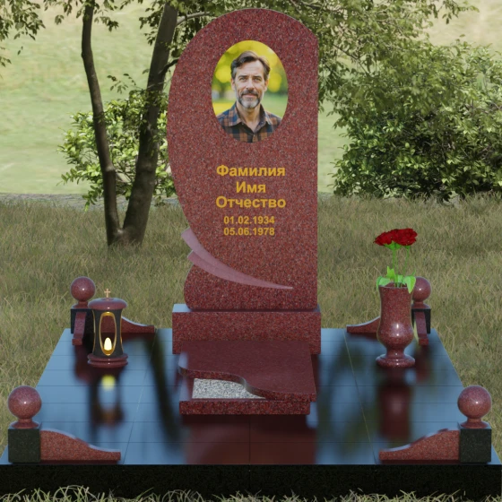 Вертикальный гранитный памятник для одного в Саратове, гранит Лезниковский, вид 2