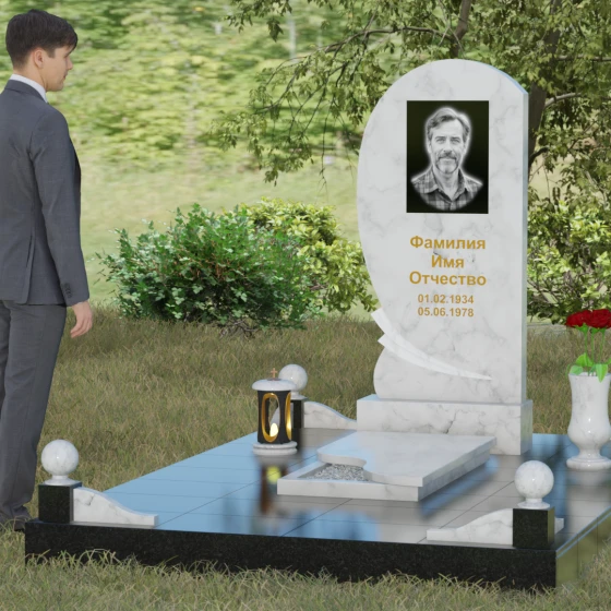 Вертикальный гранитный памятник для одного в Саратове, мрамор Тассос, вид 4