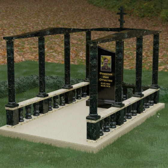 Элитный комбинированный памятник с крестом в Казани, гранит Балтик грин, вид 4