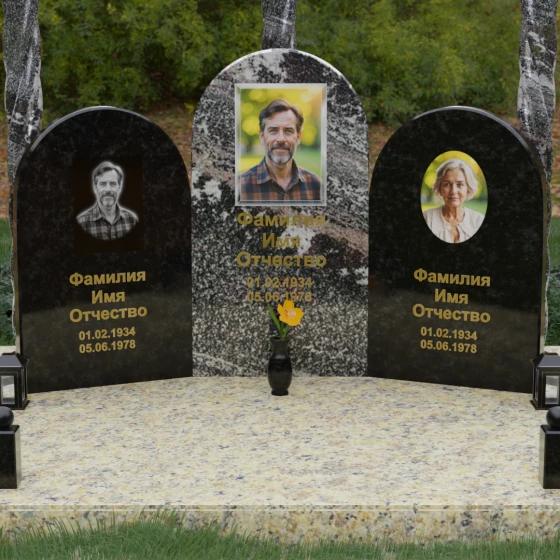 Комбинированный памятник для троих в Перми, гранит амфиболит