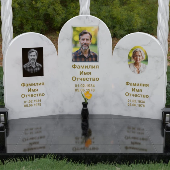 Комбинированный памятник для троих в Перми, мрамор Тассос