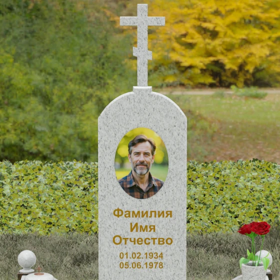 Православный комбинированный памятник с крестом в Саратове, гранит Мансуровский