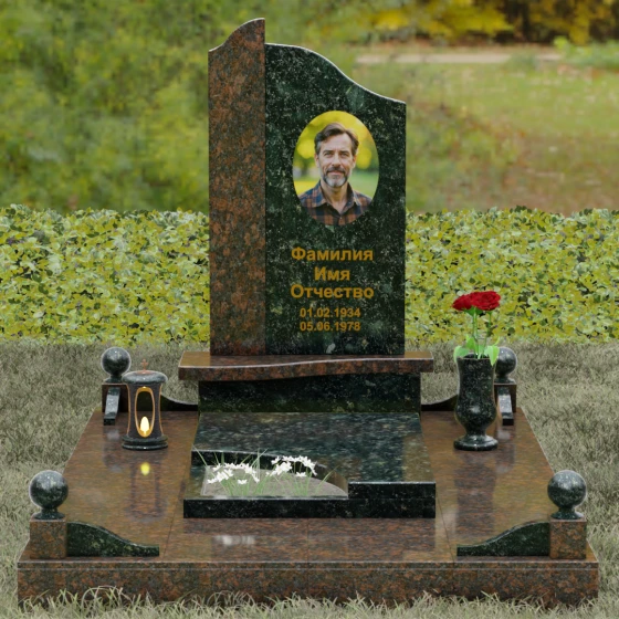 Комбинированный светский памятник в Воронеже, гранит Балтик грин, вид 2