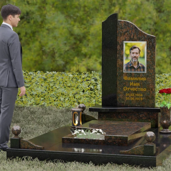 Комбинированный светский памятник в Воронеже, гранит Дымовский, вид 4