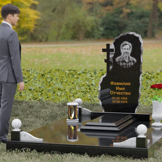 Гранитный православный памятник с крестом в Уфе, гранит Габбро-диабаз, вид 4