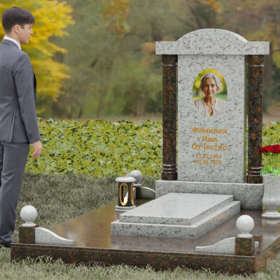 Светский комбинированный памятник в Оренбурге, гранит Мансуровский, вид 4