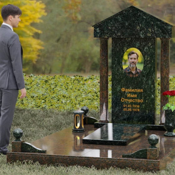 Гранитный монумент-храм с колоннами, гранит Балтик грин, вид 4