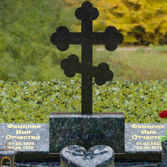 Комбинированный горизонтальный памятник в Самаре, гранит Блю Перл