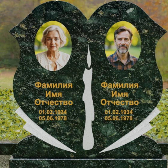 Горизонтальный гранитный памятник на двоих в Воронеже, гранит Балтик грин