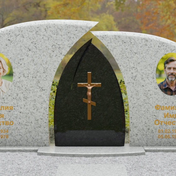 Комбинированный двойной памятник с аркой и крестом, гранит Мансуровский, в Санкт-Петербурге