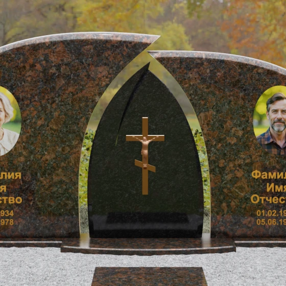 Комбинированный двойной памятник с аркой и крестом, гранит Дымовский, в Санкт-Петербурге