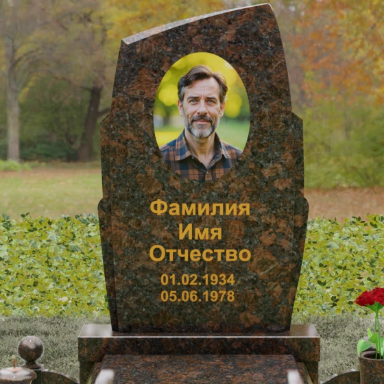 Вертикальный гранитный памятник с диагональным срезом, гранит Дымовский, в Якутске