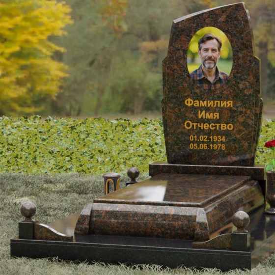 Вертикальный гранитный памятник с диагональным срезом, гранит Дымовский, вид 4, в Якутске