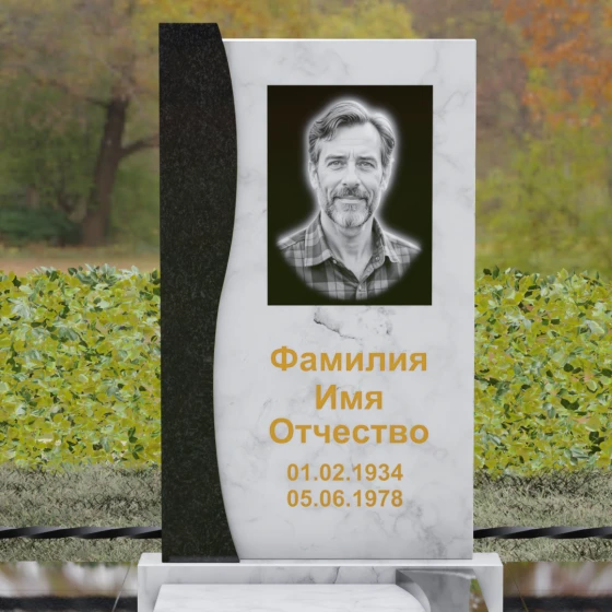 Вертикальный гранитный памятник для одного в Саратове, мрамор Тассос