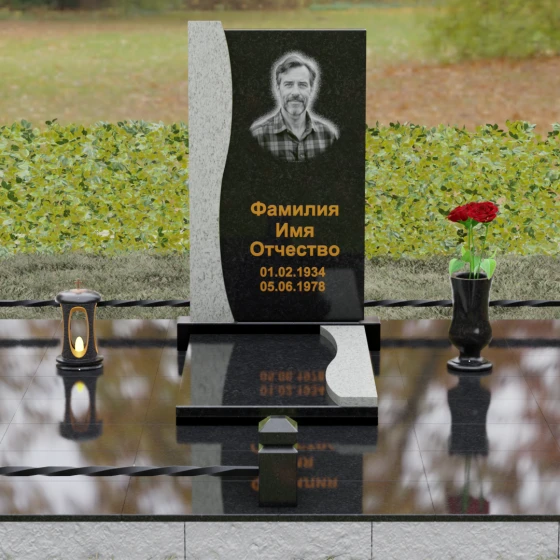 Вертикальный гранитный памятник для одного в Саратове, гранит Габбро-диабаз, вид 2