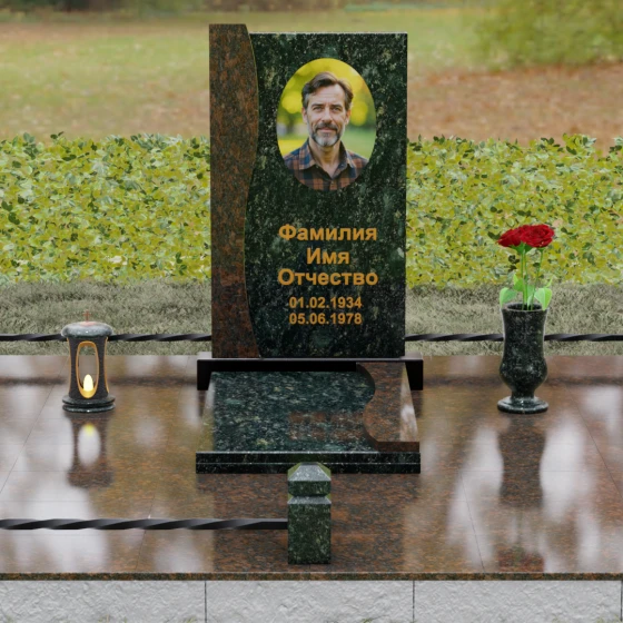 Вертикальный гранитный памятник для одного в Саратове, гранит Балтик грин, вид 2