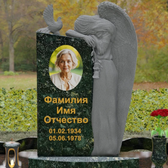 Элитный вертикальный комбинированный памятник в Перми, гранит Балтик грин