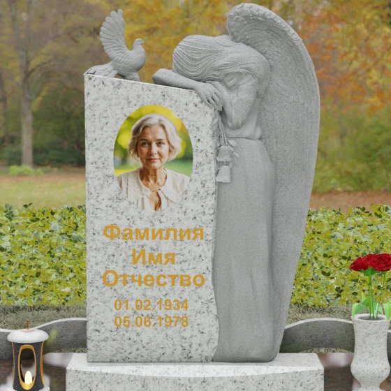 Элитный вертикальный комбинированный памятник в Перми, гранит Мансуровский