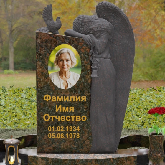 Элитный вертикальный комбинированный памятник в Перми, гранит Дымовский
