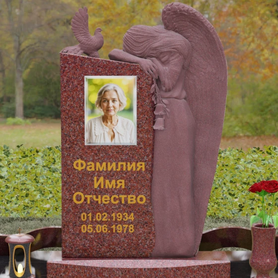 Элитный вертикальный комбинированный памятник в Перми, гранит Лезниковский