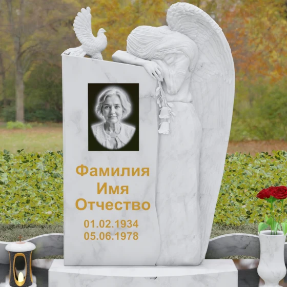 Элитный вертикальный комбинированный памятник в Перми, мрамор Тассос