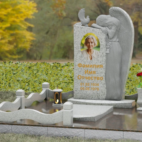 Элитный вертикальный комбинированный памятник в Перми, гранит Мансуровский, вид 4