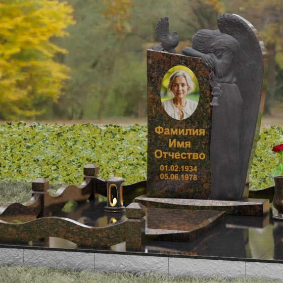 Элитный вертикальный комбинированный памятник в Перми, гранит Дымовский, вид 4