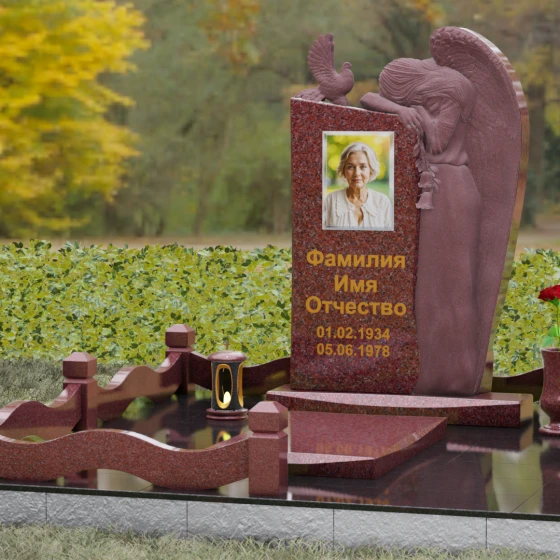Элитный вертикальный комбинированный памятник в Перми, гранит Лезниковский, вид 4