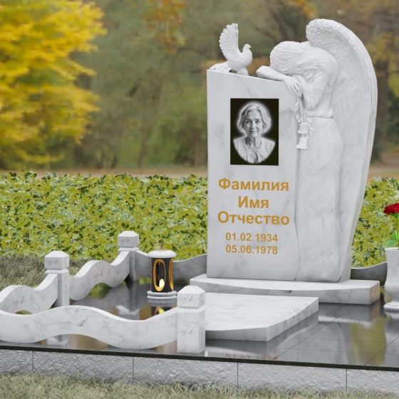 Элитный вертикальный комбинированный памятник в Перми, мрамор Тассос, вид 4