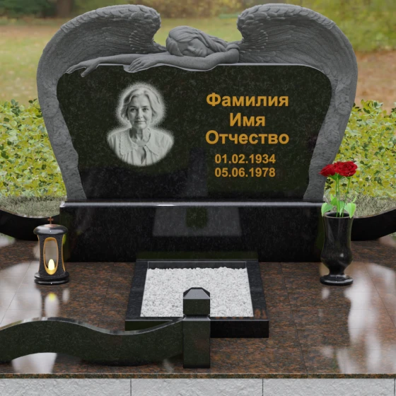 Элитный горизонтальный Гранитный памятник в Перми, гранит Габбро-диабаз, вид 2