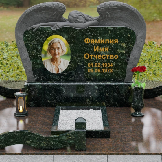 Элитный горизонтальный Гранитный памятник в Перми, гранит Балтик грин, вид 2