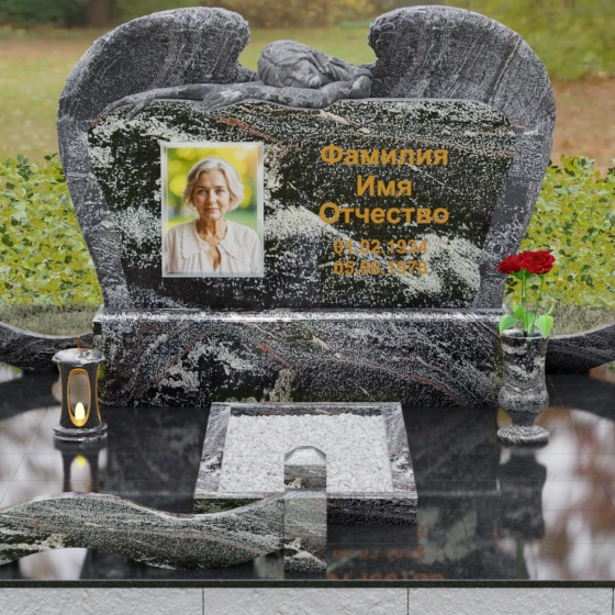Элитный горизонтальный Гранитный памятник в Перми, гранит амфиболит, вид 2