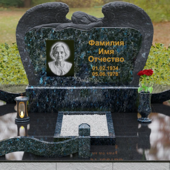 Элитный горизонтальный Гранитный памятник в Перми, гранит Блю Перл, вид 2