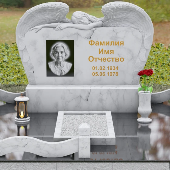Элитный горизонтальный Гранитный памятник в Перми, мрамор Тассос, вид 2