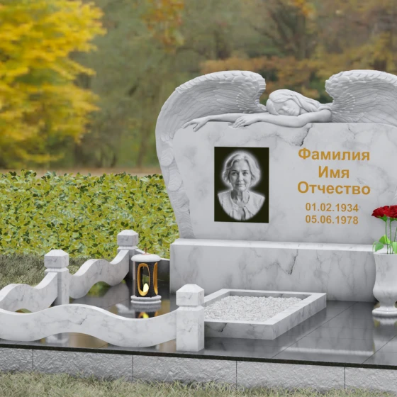 Элитный горизонтальный Гранитный памятник в Перми, мрамор Тассос, вид 4