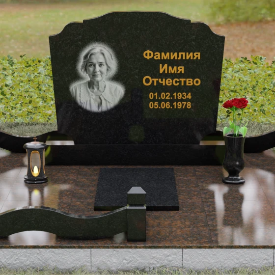Горизонтальный Гранитный памятник для одного в Перми, гранит Габбро-диабаз, вид 2