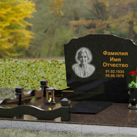 Горизонтальный Гранитный памятник для одного в Перми, гранит Габбро-диабаз, вид 4