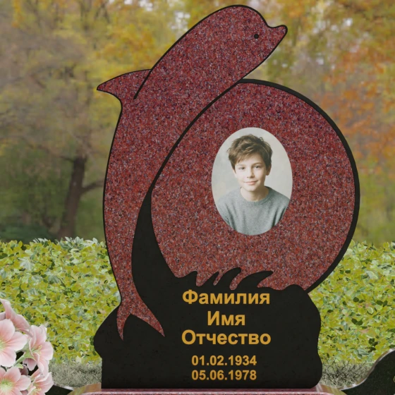 Вертикальный Комбинированный памятник для одного в Сургуте, гранит Лезниковский
