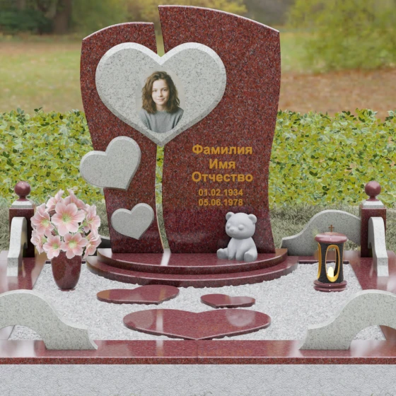 Вертикальный комбинированный памятник в Перми, гранит Лезниковский, вид 2