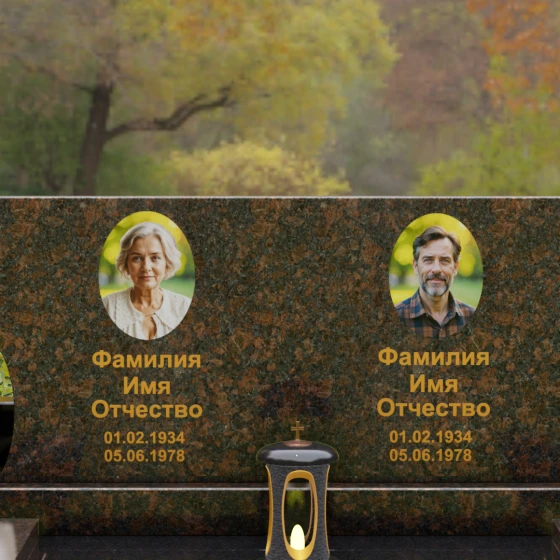 Горизонтальный памятник для двоих в Кемерово, гранит Дымовский