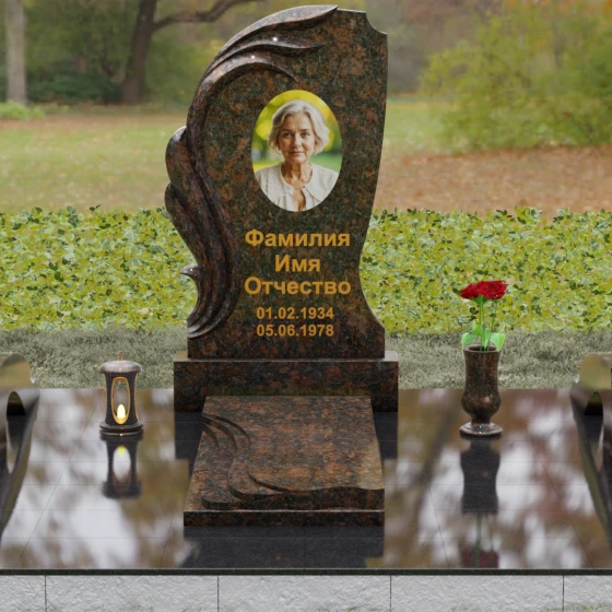 Вертикальный светский гранитный памятник в Белгороде, гранит Дымовский, вид 2