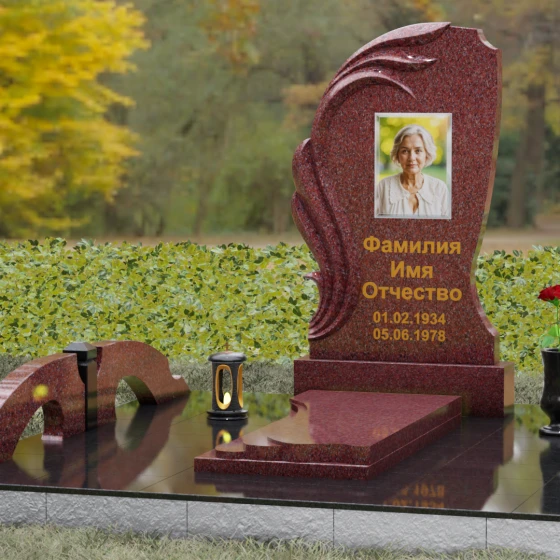 Вертикальный светский гранитный памятник в Белгороде, гранит Лезниковский, вид 4
